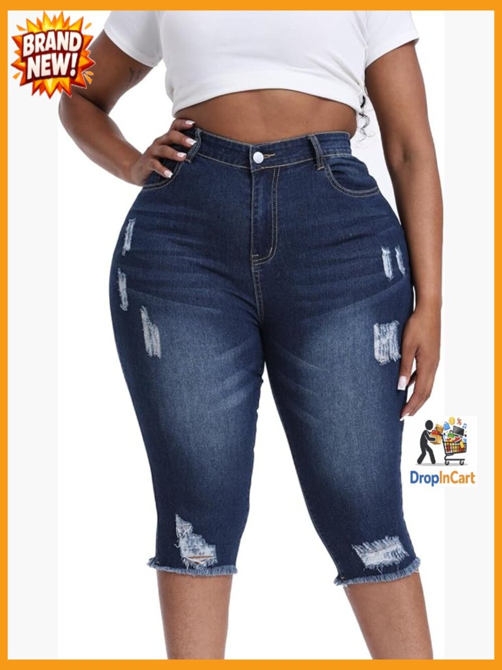 Plus Size Jean Capris 17" Inseam Stretchy High Waisted Cropped Skinny Denim